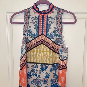 Fabrik Smocked Turtleneck Colorful Sleeveless Top